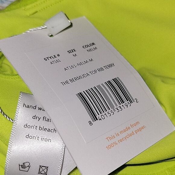 Andie Swim Women's The Bermuda Bikini Top Size M Neon Lemon Green Rib Terry - Picture 5 of 7